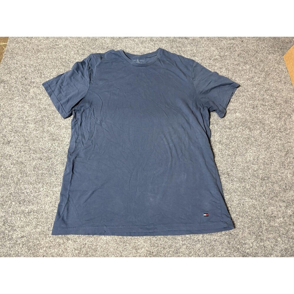 Tommy Hilfiger Shirt Mens L Blue Crew Neck Tagless Cotton Logo Tee Casual